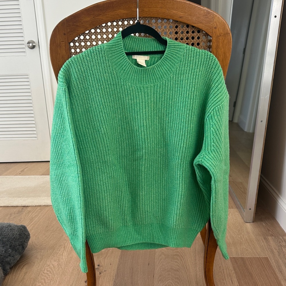 H&M Green Ribbed Crew Neck Sweater Sz S EUC